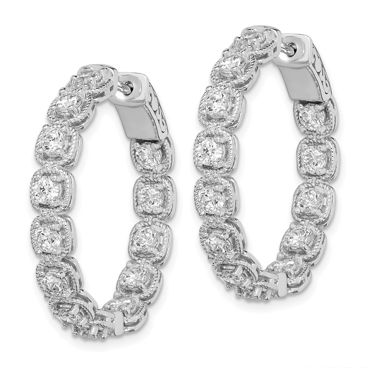 Sterling Silver Hoop Earrings with Cushion Cut Cubic Zirconia, Milgrain Detailing, Vintage Style