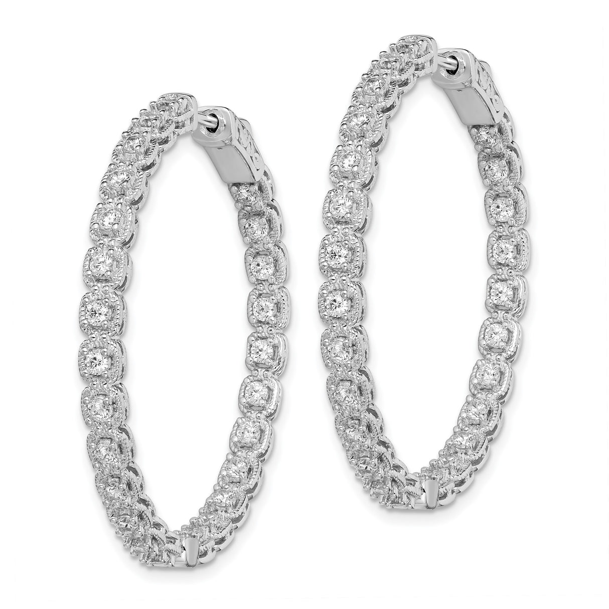 Sterling Silver Hoop Earrings with Cubic Zirconia, Classic Round Lightweight Design for Women