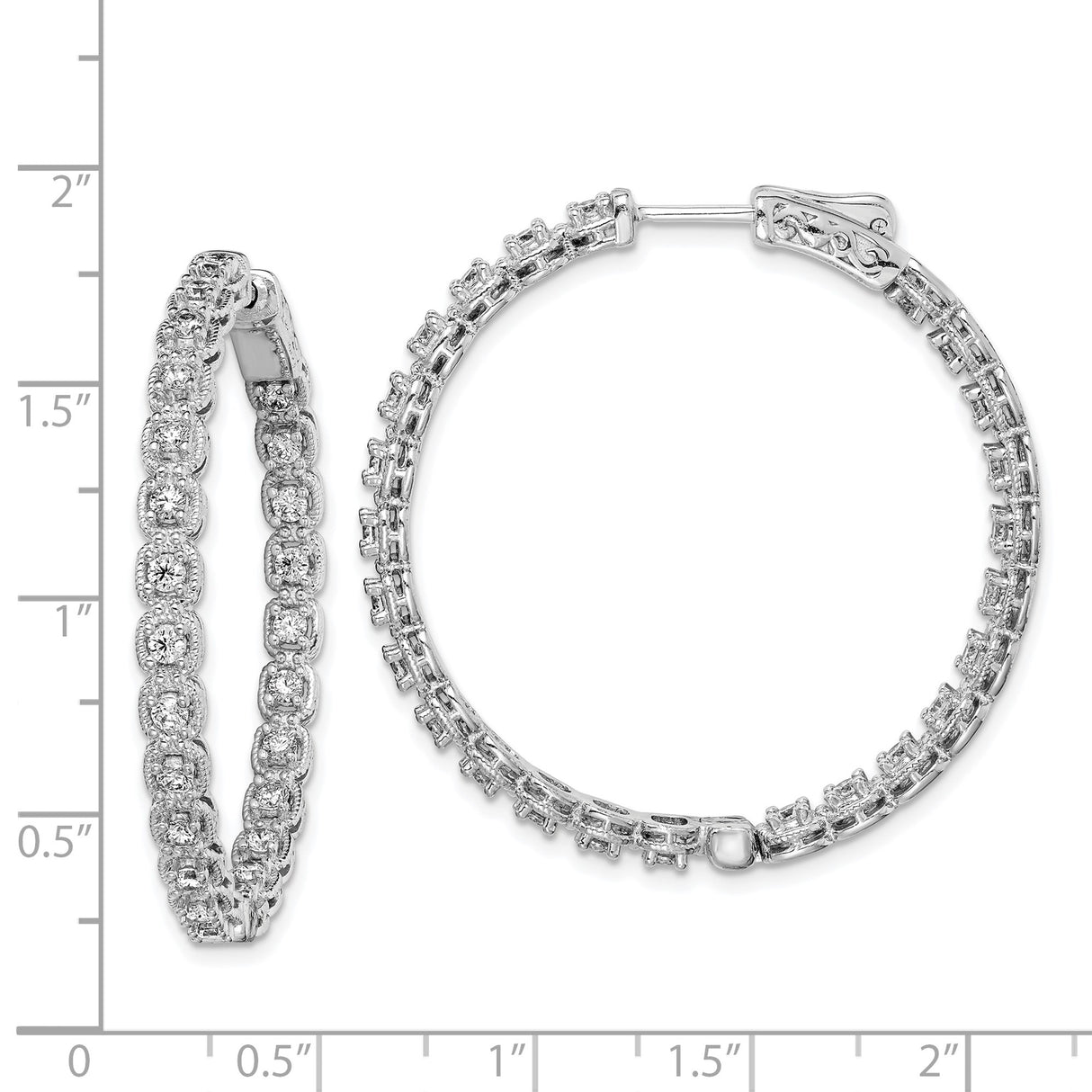 Sterling Silver Hoop Earrings with Cubic Zirconia, Classic Round Lightweight Design for Women