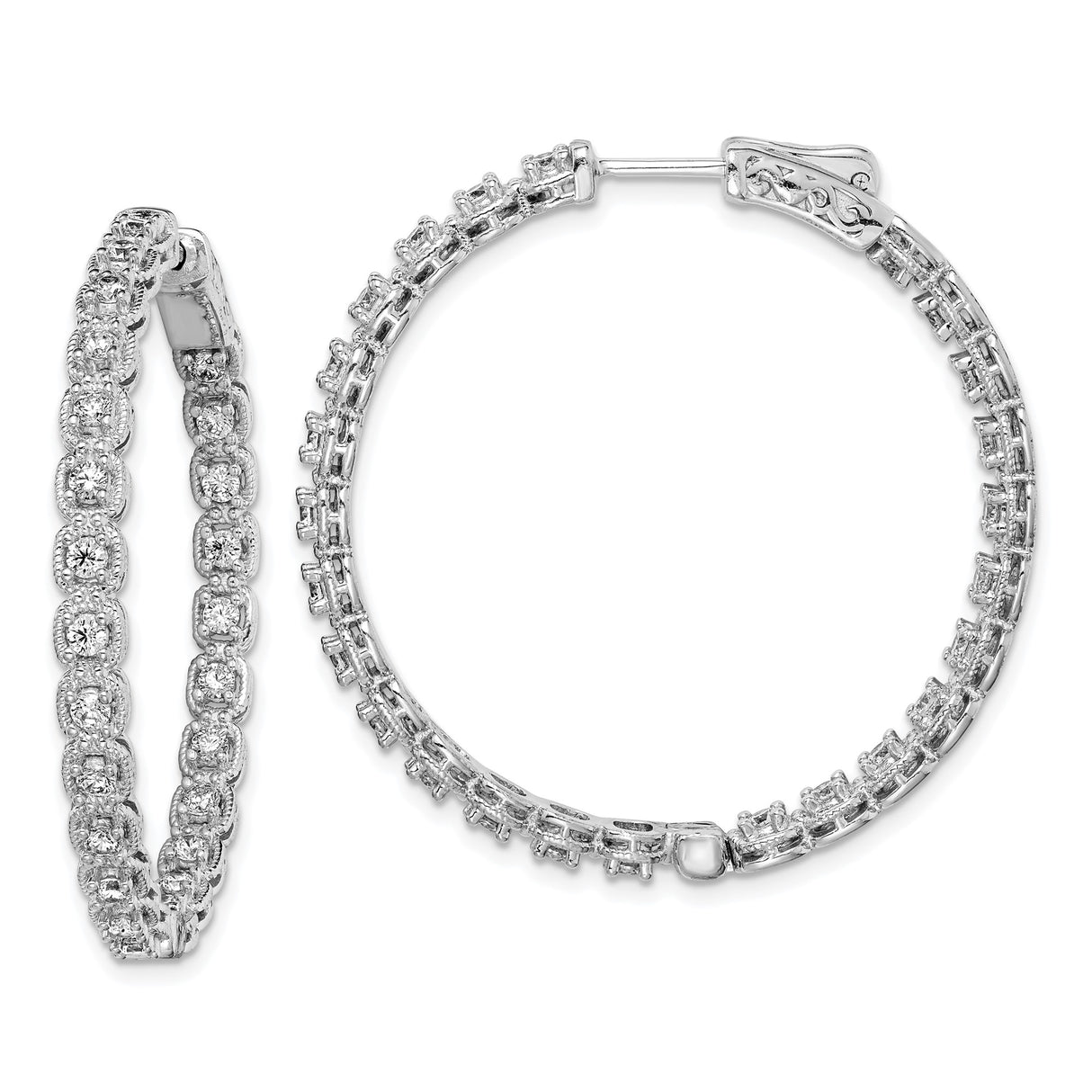 Sterling Silver Hoop Earrings with Cubic Zirconia, Classic Round Lightweight Design for Women