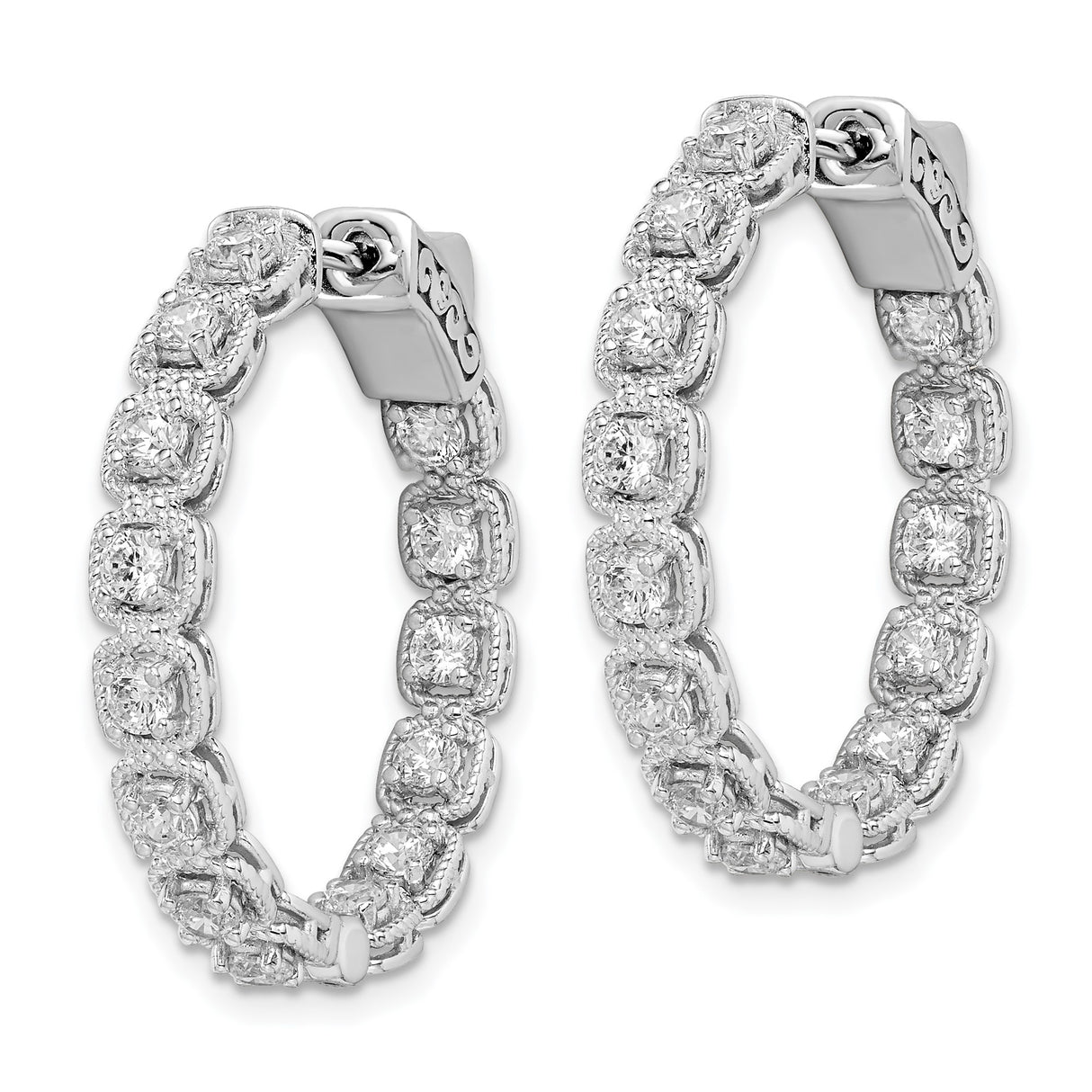 Sterling Silver Hoop Earrings with Round and Cushion Cubic Zirconia, Vintage Milgrain Detail