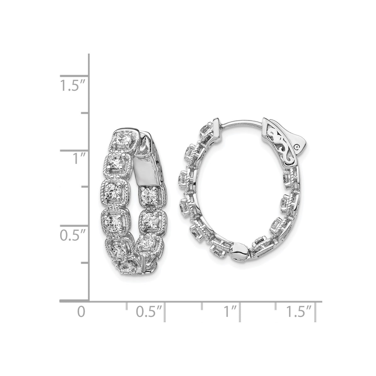 Sterling Silver Hoop Earrings with Cubic Zirconia, Milgrain Square Frames and Oval Design for Women