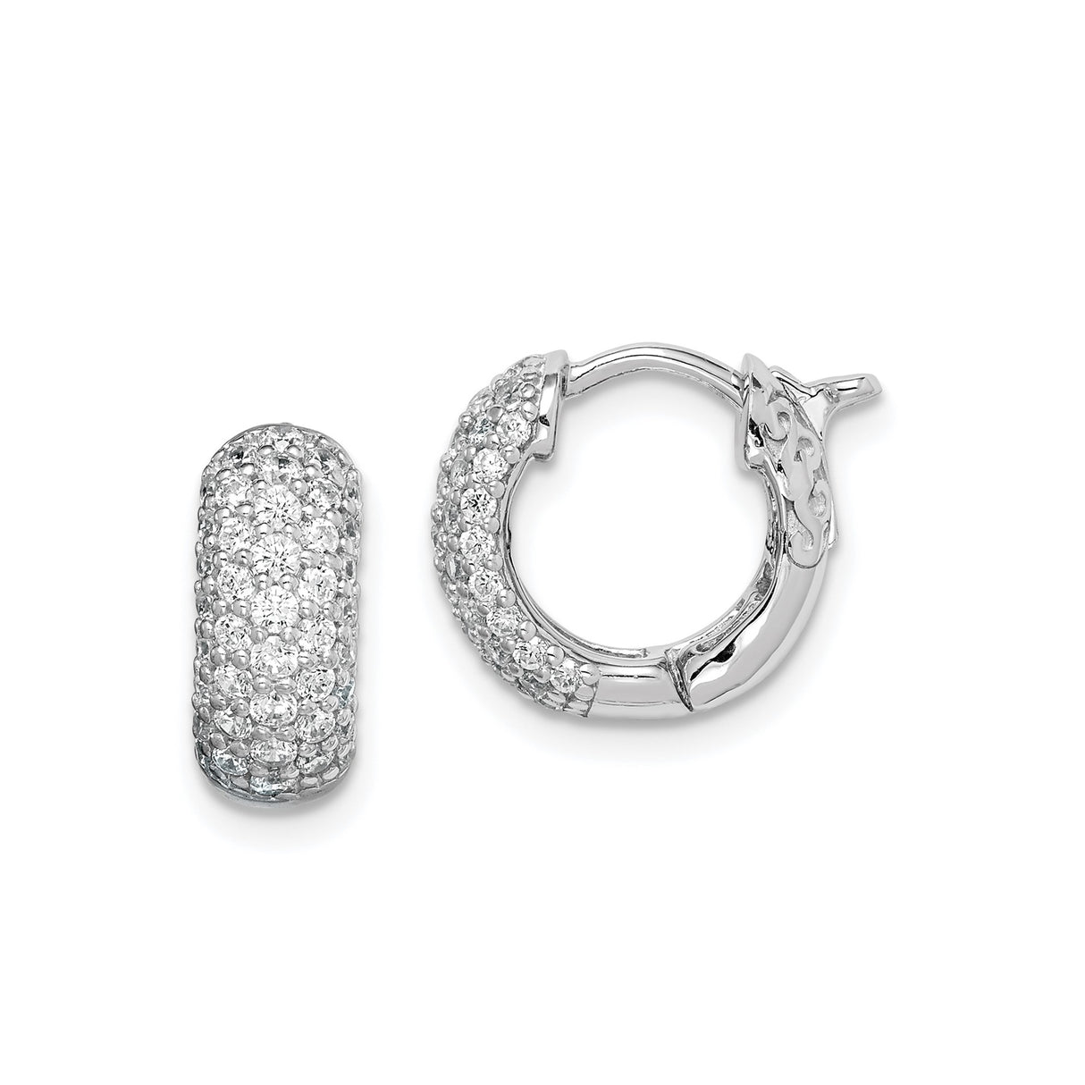 Sterling Silver Hoop Earrings with Cubic Zirconia Pavé, Small Hinged Huggie Design