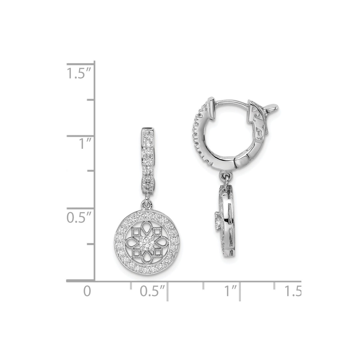 Sterling Silver Dangle Earrings with Cubic Zirconia, Floral Mandala Design, Boho Style for Women