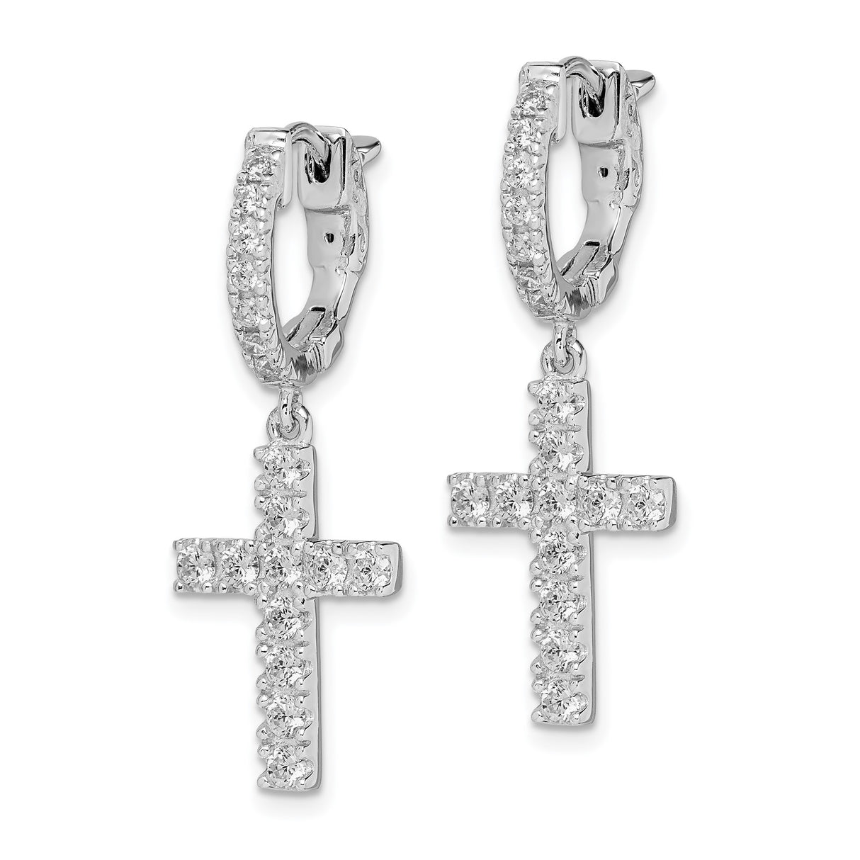 Sterling Silver Cross Pendant Earrings with Cubic Zirconia and Gold Accents, Asymmetrical Hoop Design