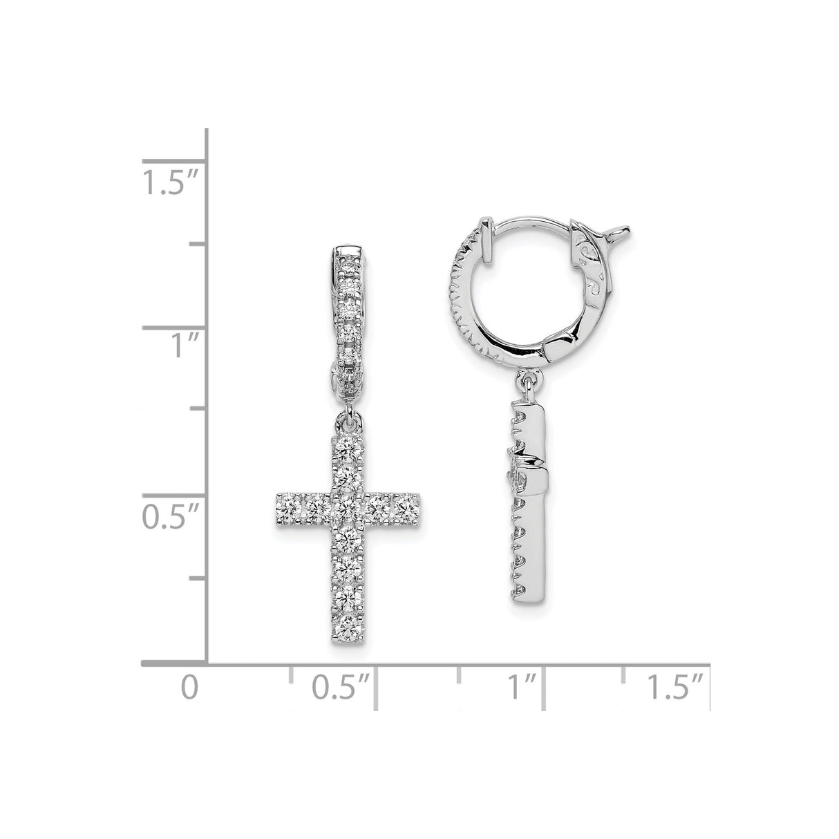 Sterling Silver Cross Pendant Earrings with Cubic Zirconia and Gold Accents, Asymmetrical Hoop Design