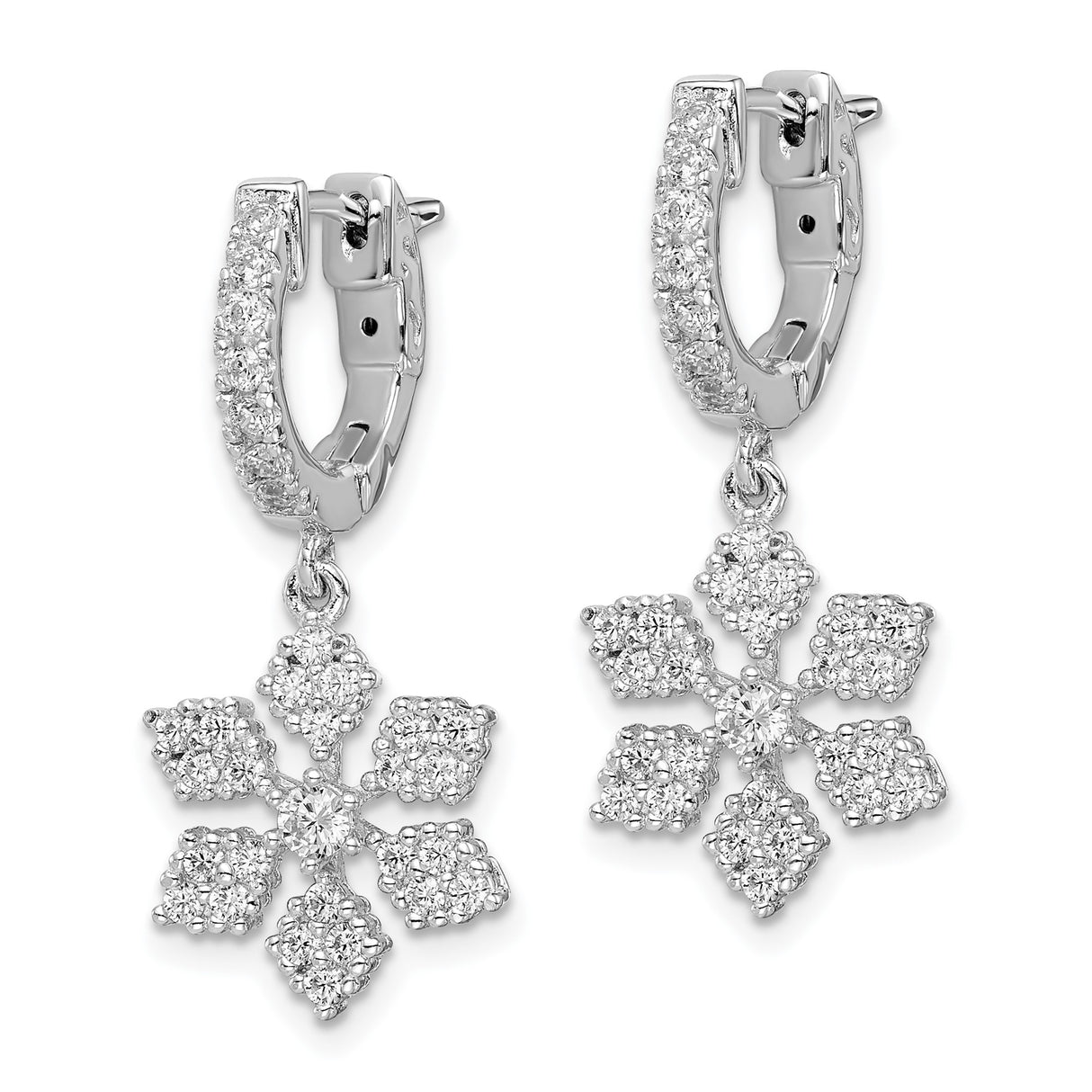 Sterling Silver Snowflake Dangle Hoop Earrings with Cubic Zirconia