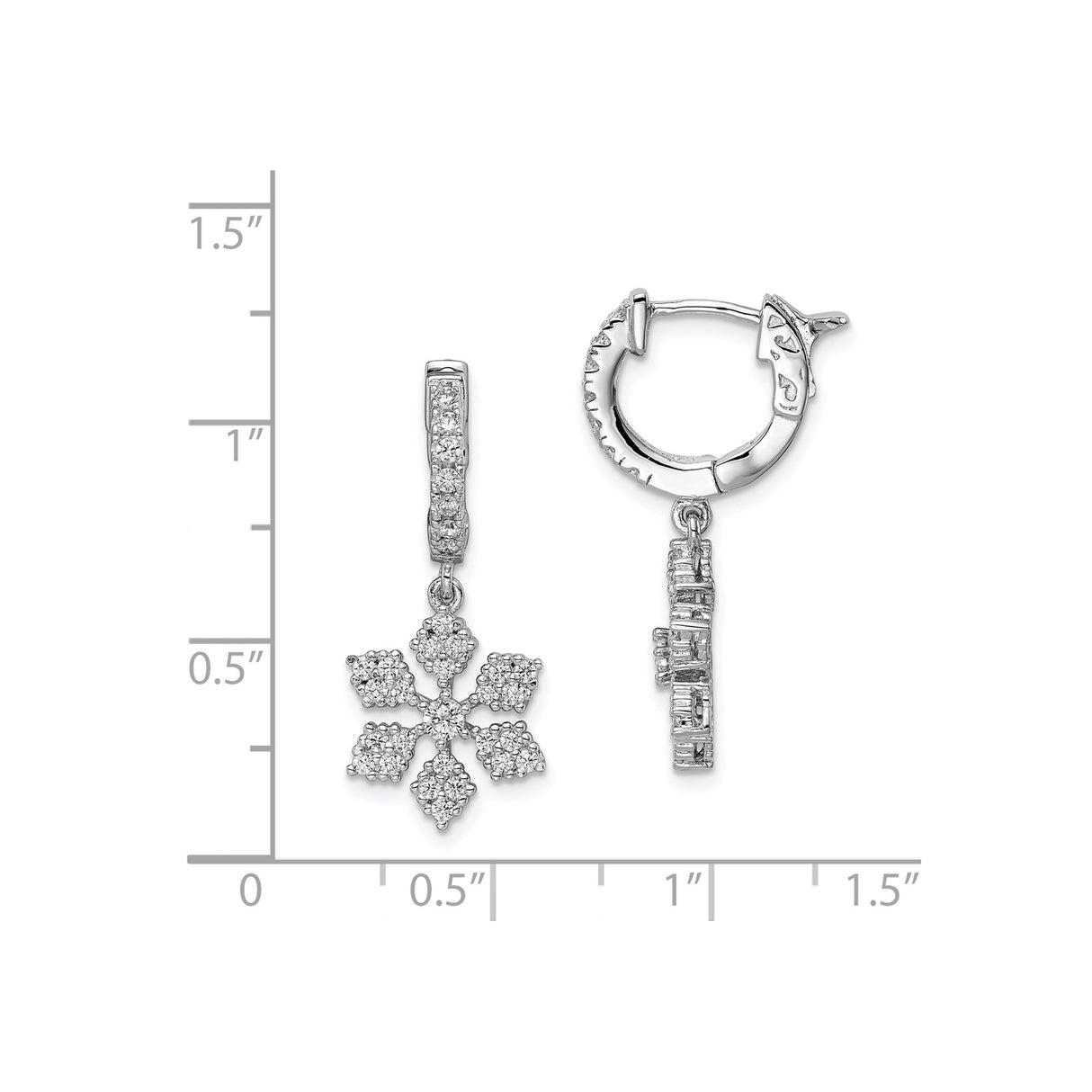 Sterling Silver Snowflake Dangle Hoop Earrings with Cubic Zirconia