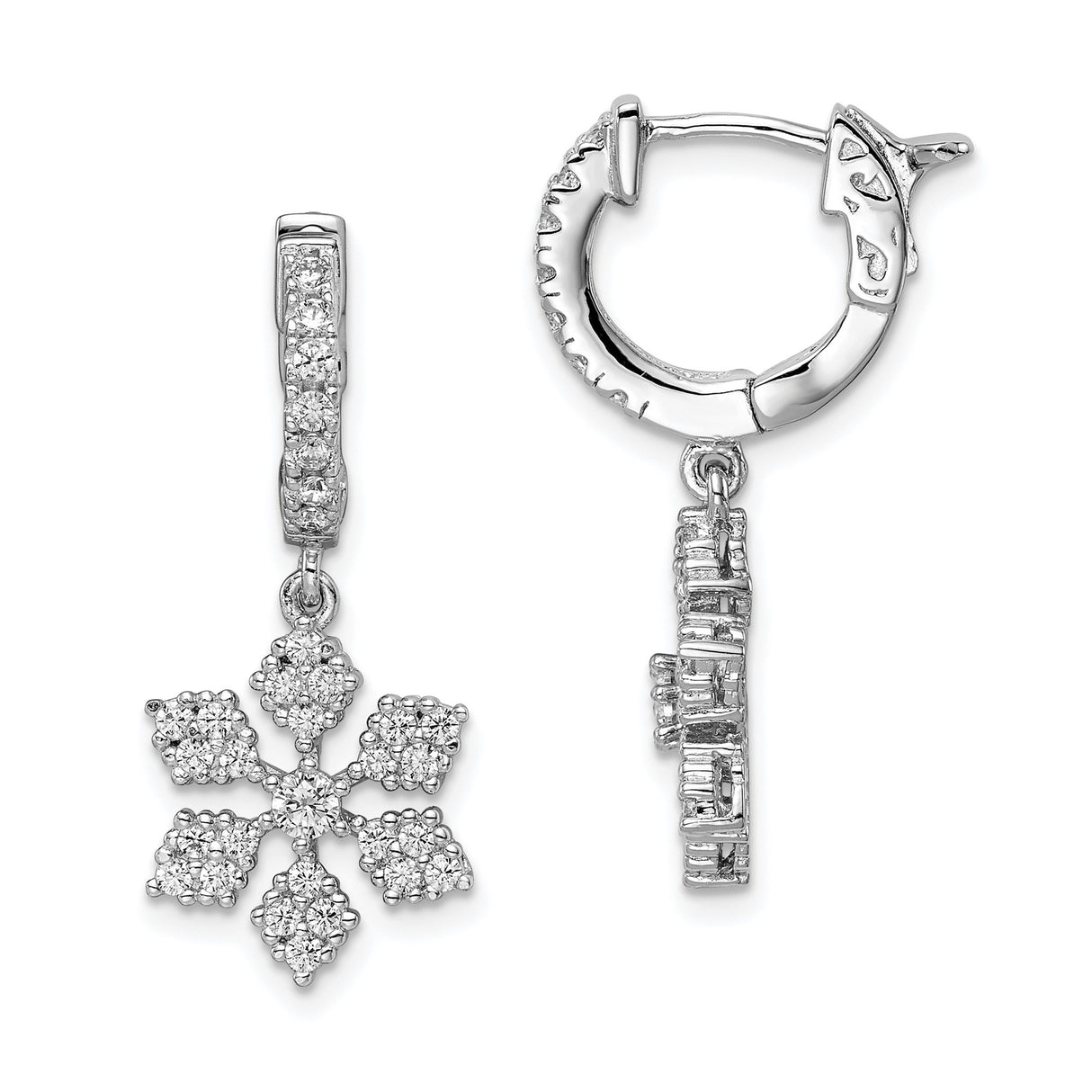 Sterling Silver Snowflake Dangle Hoop Earrings with Cubic Zirconia