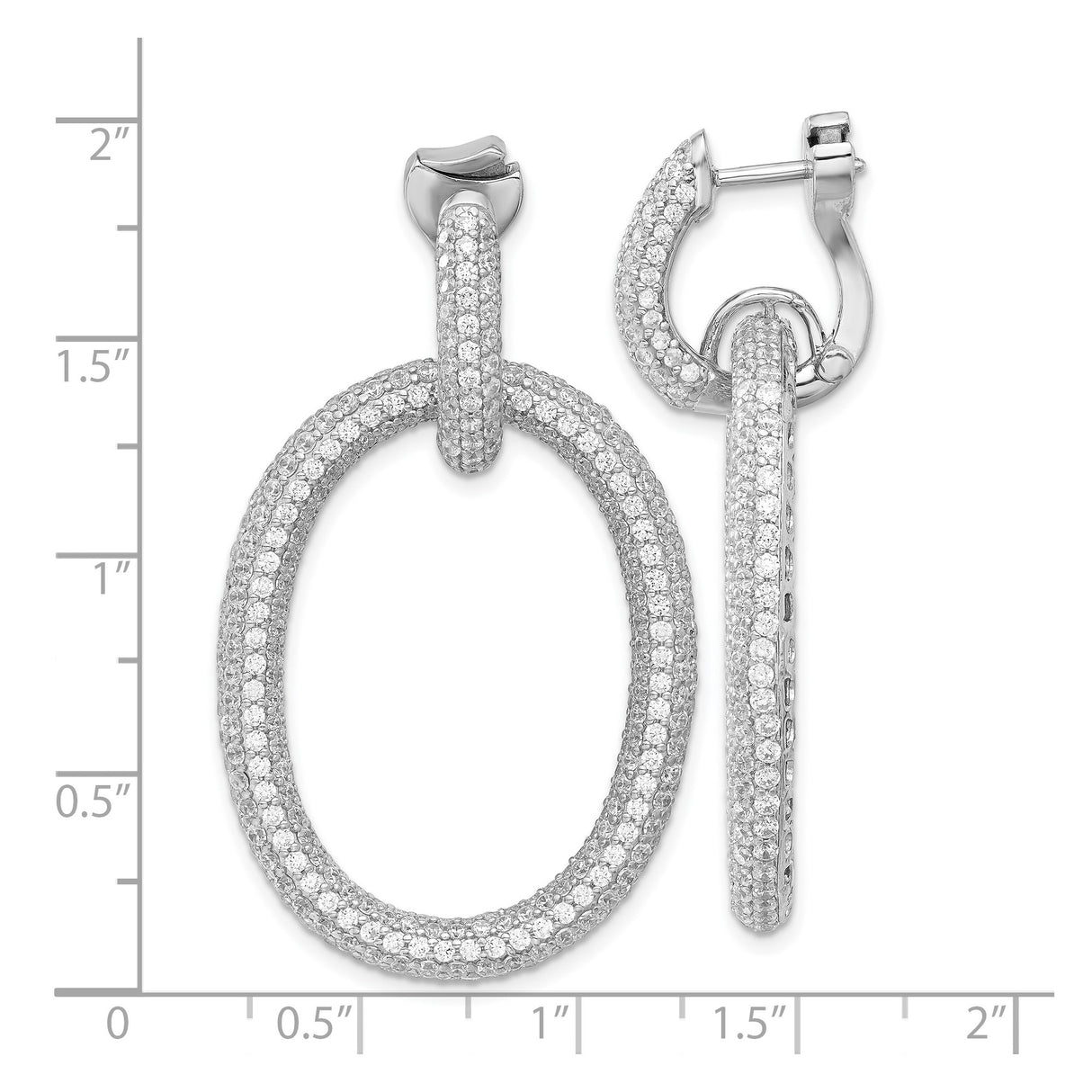 Sterling Silver Oval Hoop Earrings with Cubic Zirconia, Double Loop Design for Women