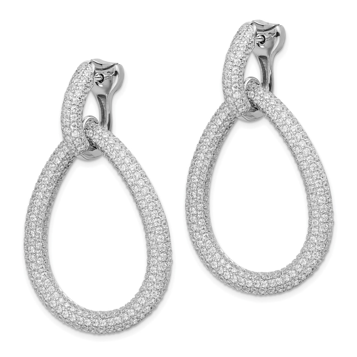 Sterling Silver Teardrop Hoop Earrings with Cubic Zirconia, Modern Evening Dangle Style