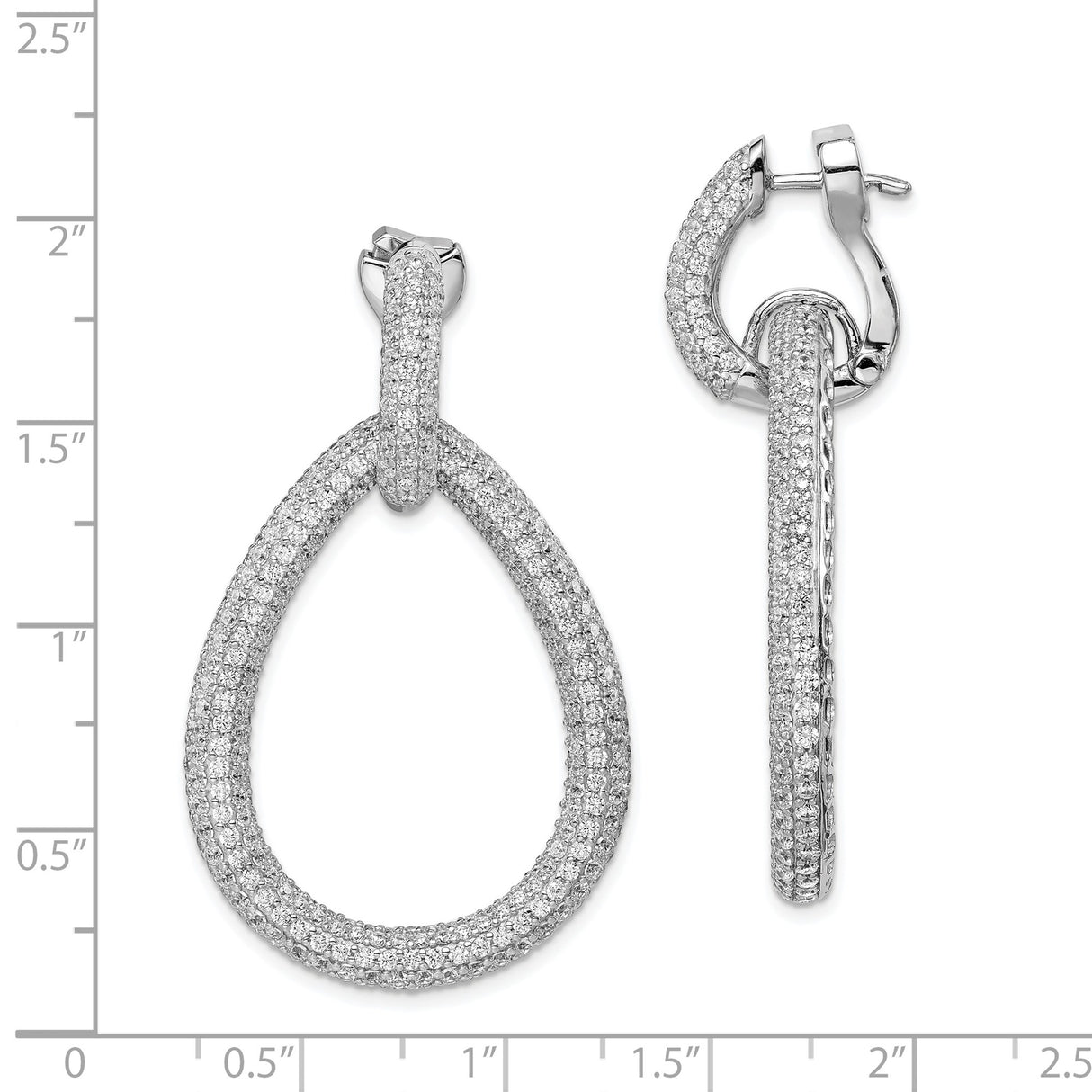 Sterling Silver Teardrop Hoop Earrings with Cubic Zirconia, Modern Evening Dangle Style