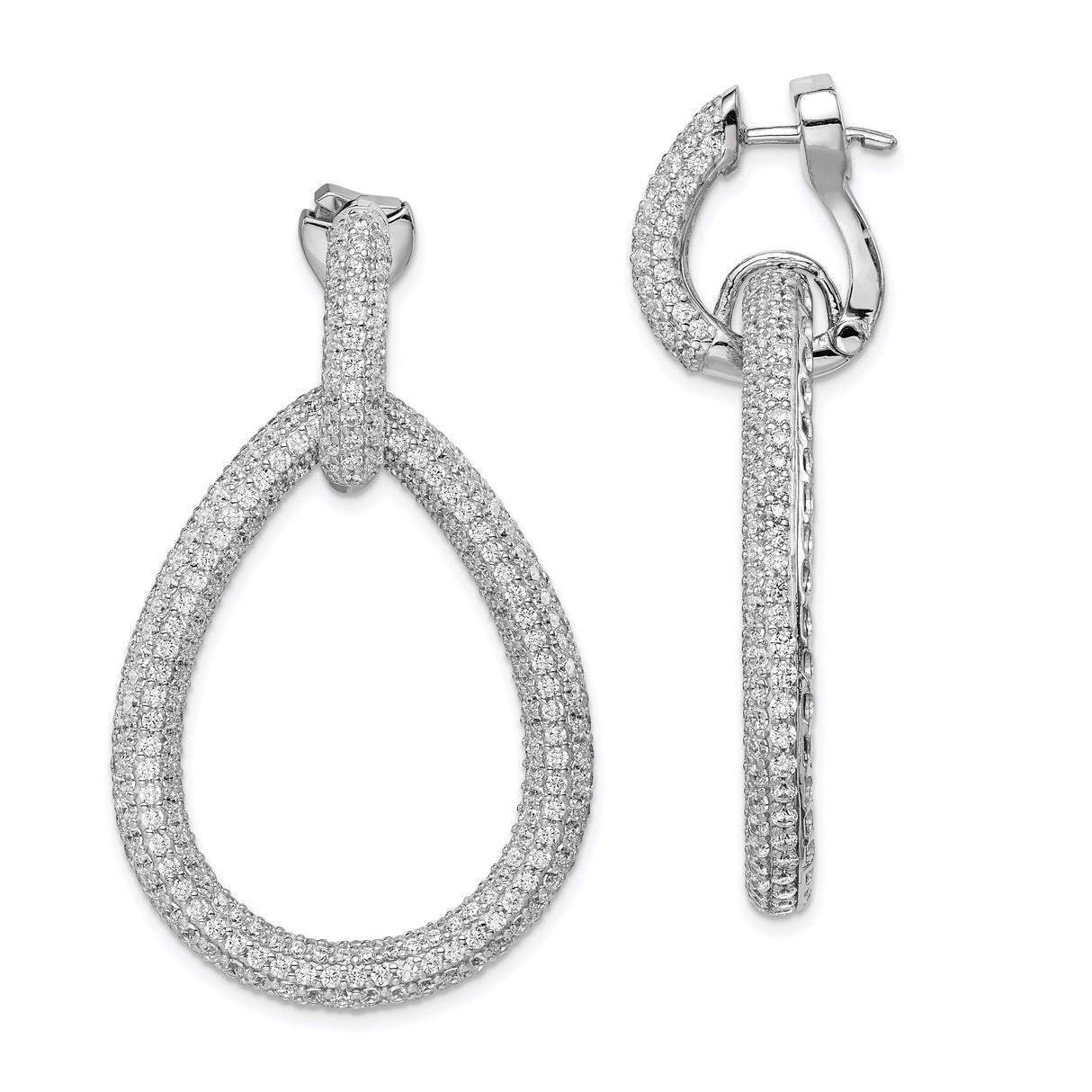 Sterling Silver Teardrop Hoop Earrings with Cubic Zirconia, Modern Evening Dangle Style