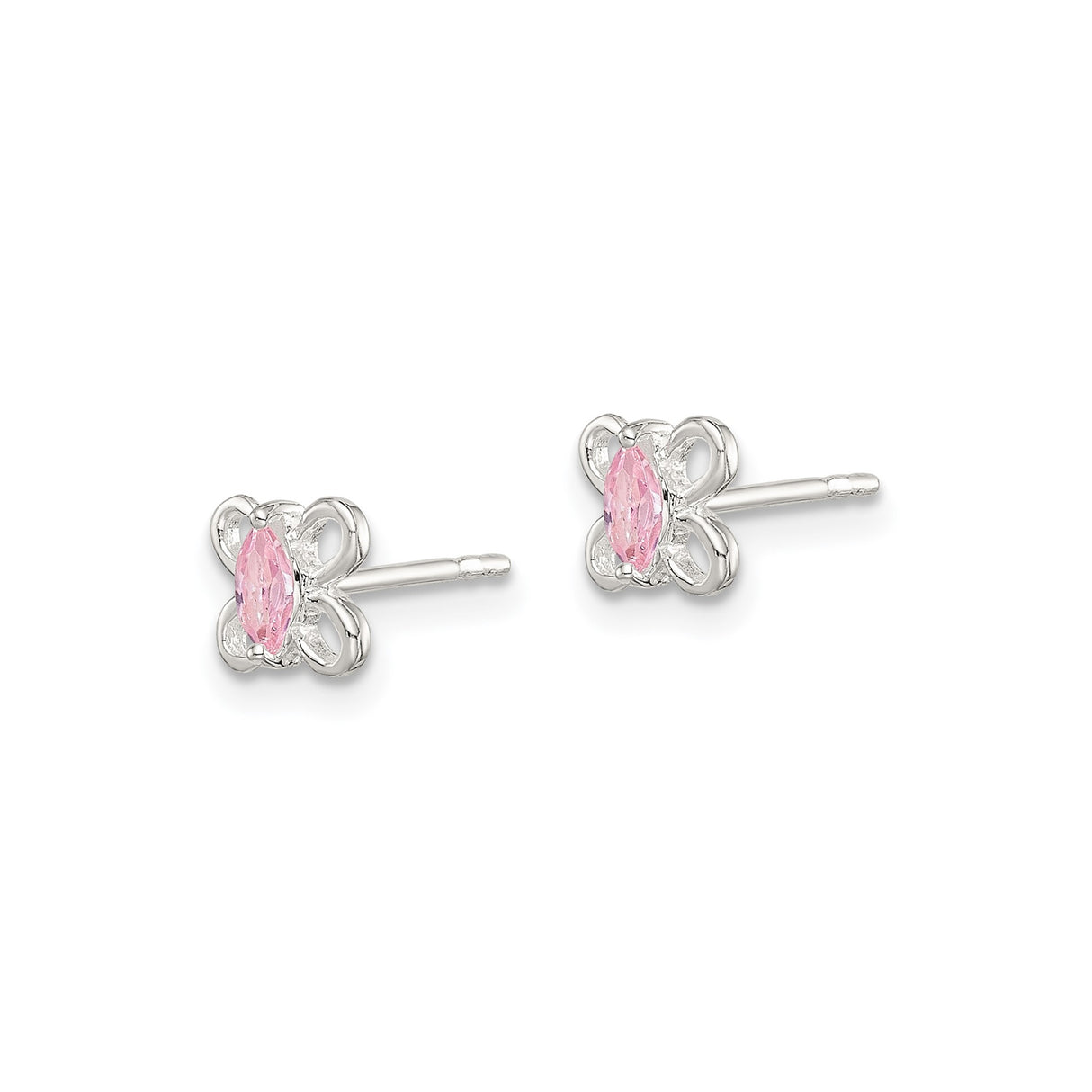Sterling Silver Butterfly Stud Earrings with Marquise Cut Pink Cubic Zirconia for Women and Teens