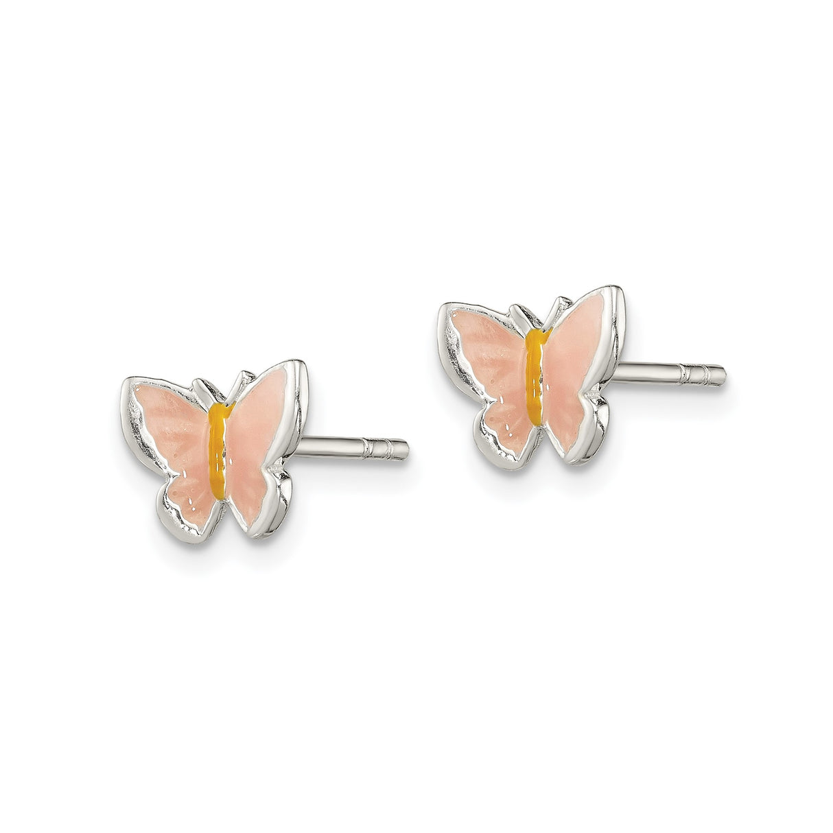 Sterling Silver Butterfly Stud Earrings with Pink and Yellow Enamel for Girls