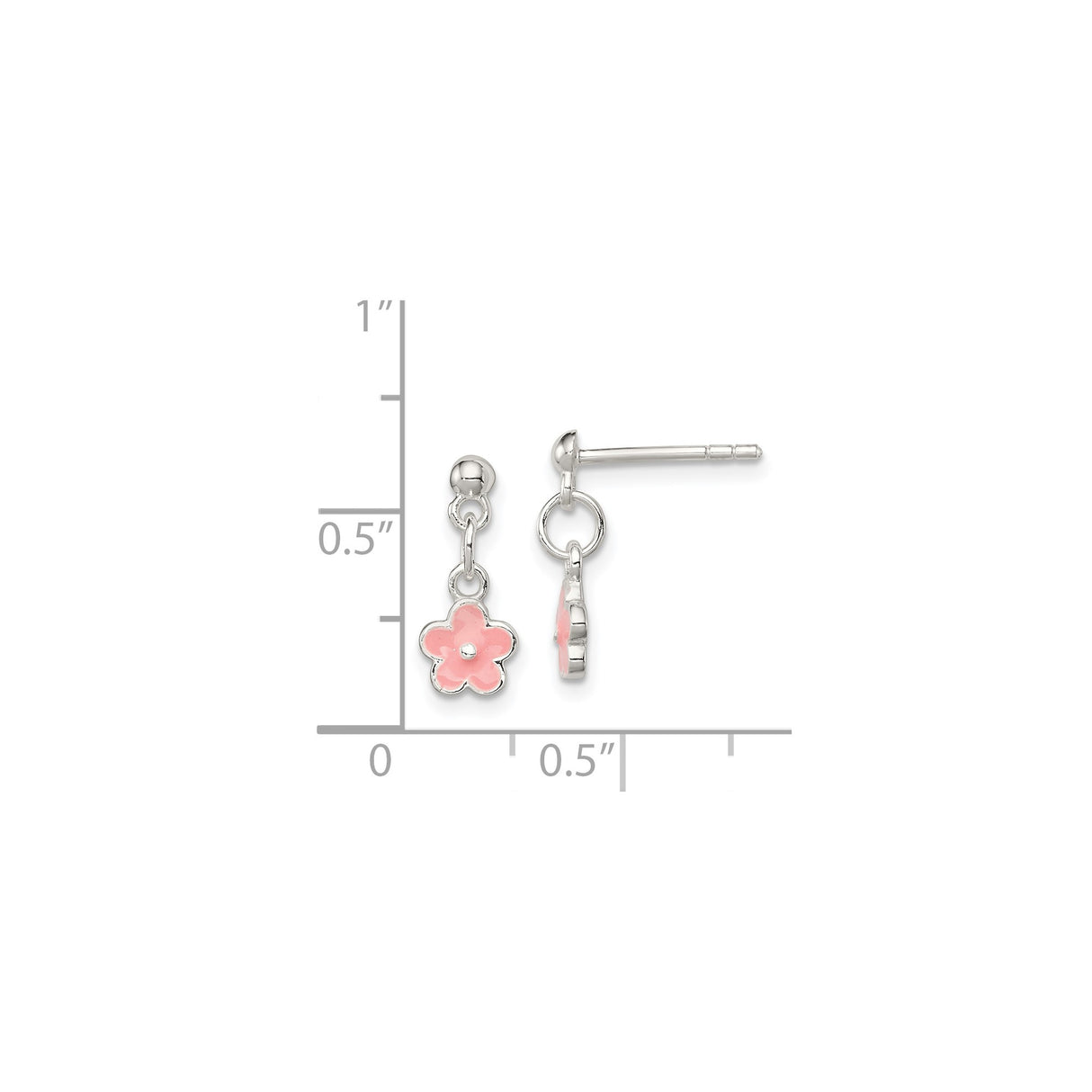 Sterling Silver Dangle Earrings with Pink Enamel Flower Charms, Delicate Floral Design