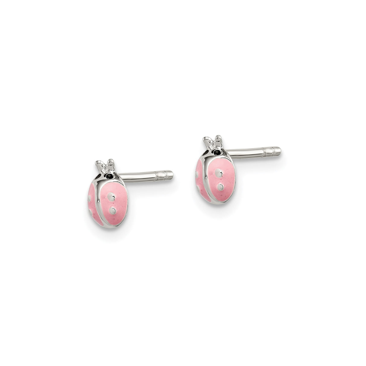 Sterling Silver Ladybug Stud Earrings with Pink Enamel Insect Design for Girls