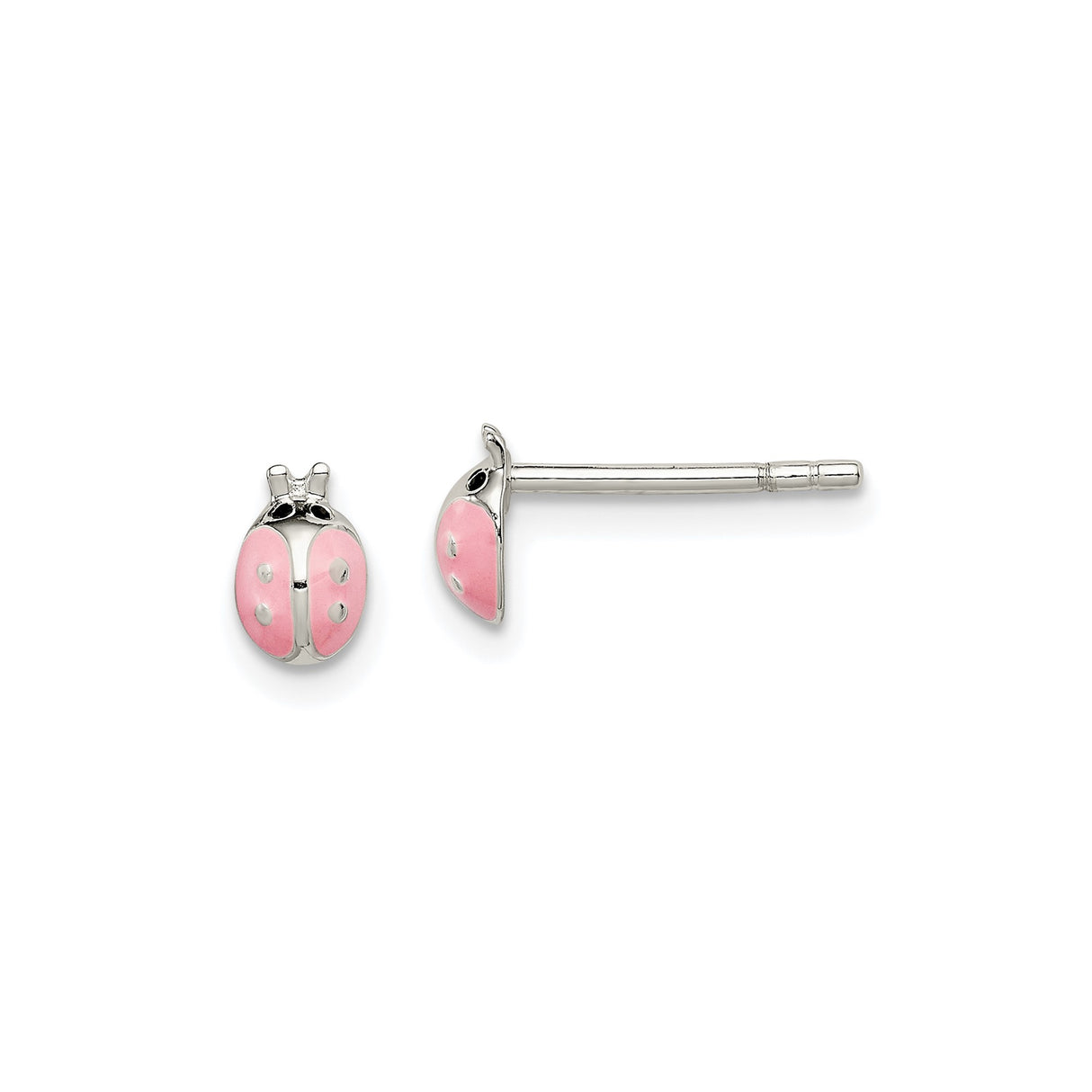Sterling Silver Ladybug Stud Earrings with Pink Enamel Insect Design for Girls