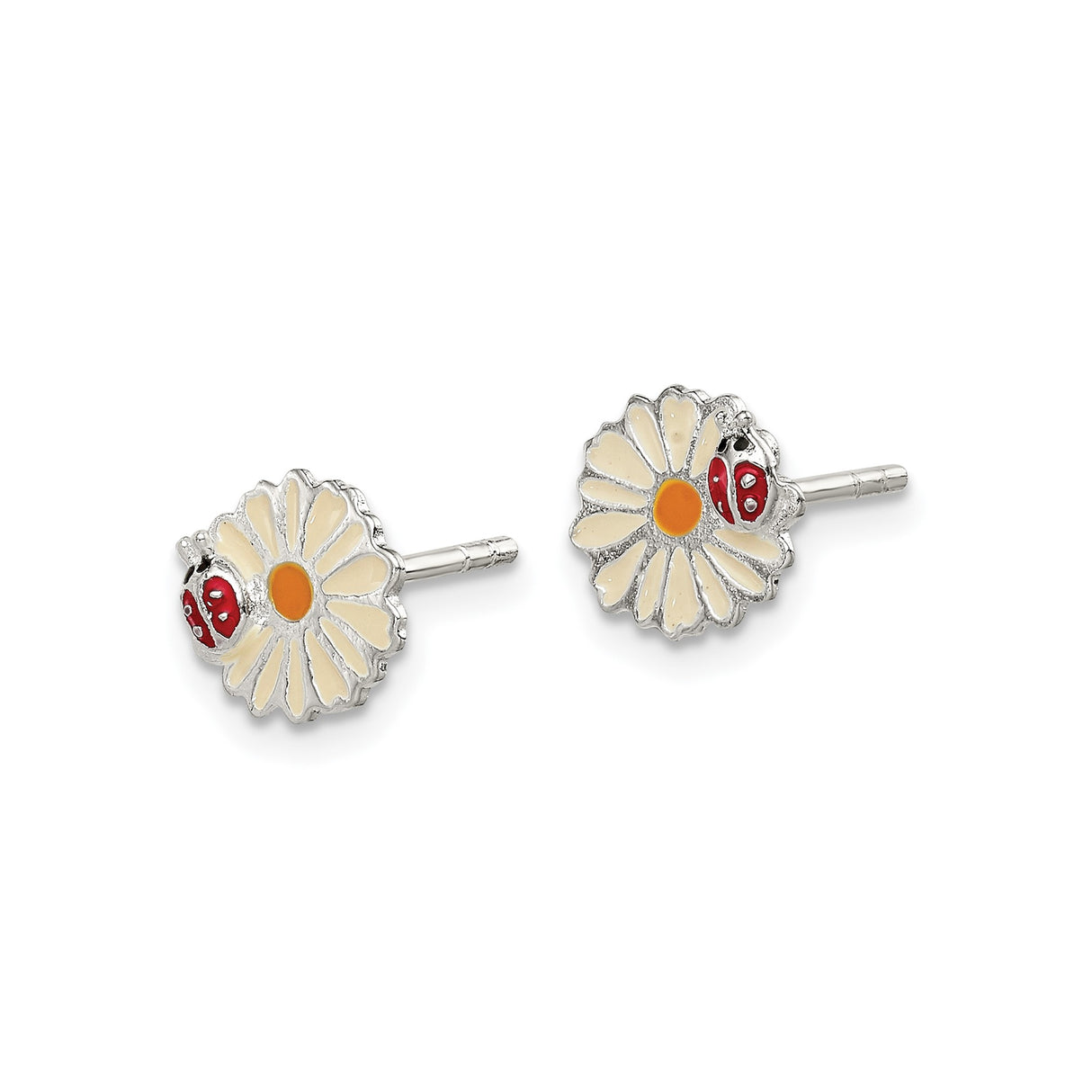 Sterling Silver Ladybug and Daisy Flower Stud Earrings, Nature-Inspired Design for Women