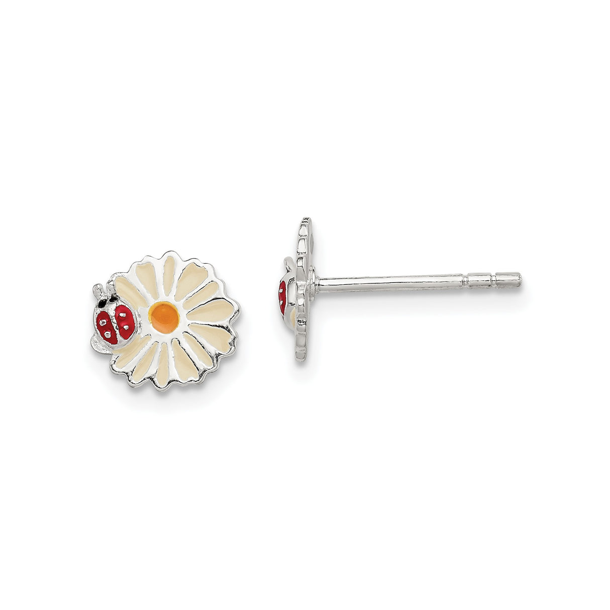 Sterling Silver Ladybug and Daisy Flower Stud Earrings, Nature-Inspired Design for Women