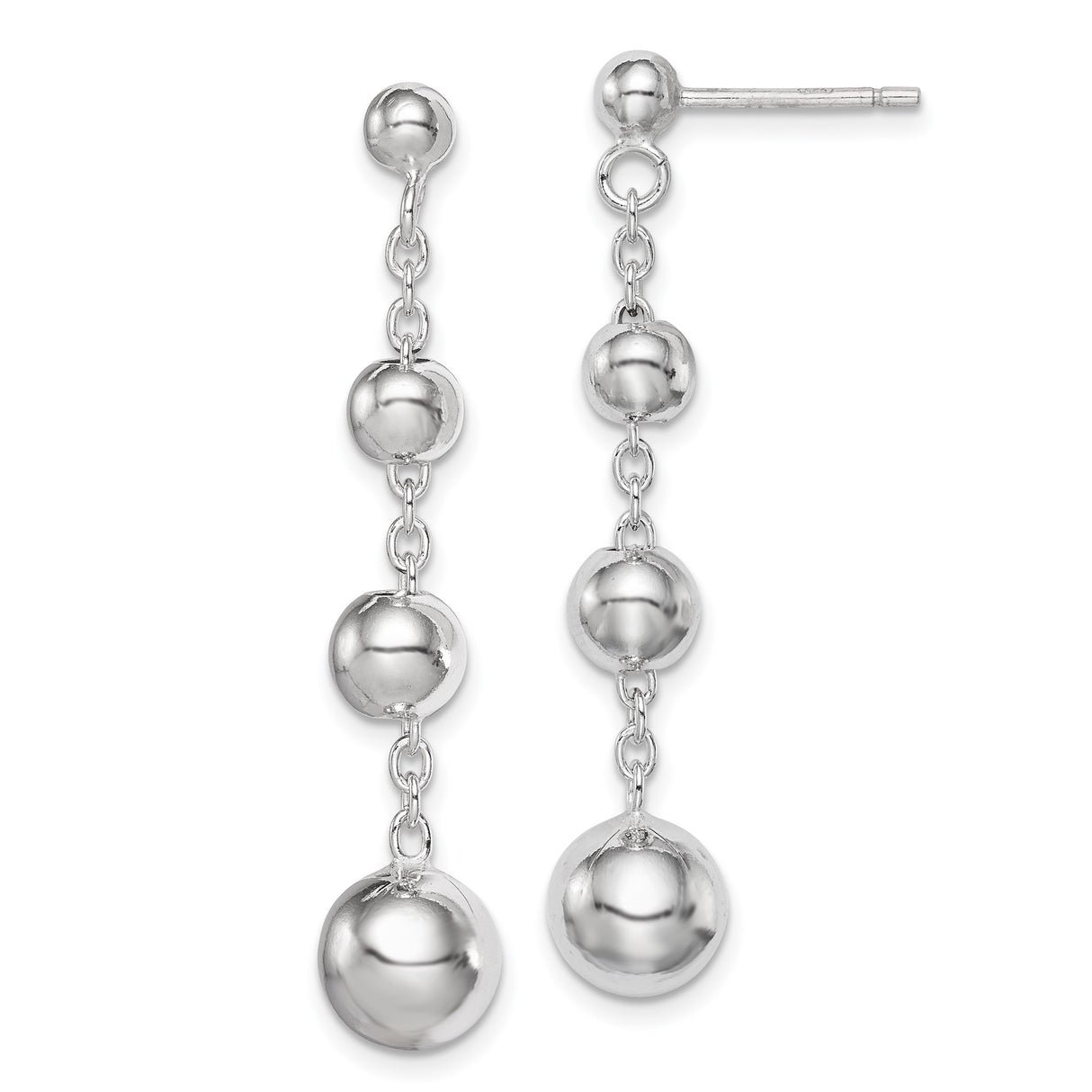 Sterling Silver Dangle Earrings with Graduated Ball Drop Design and Polished Finish for Women
