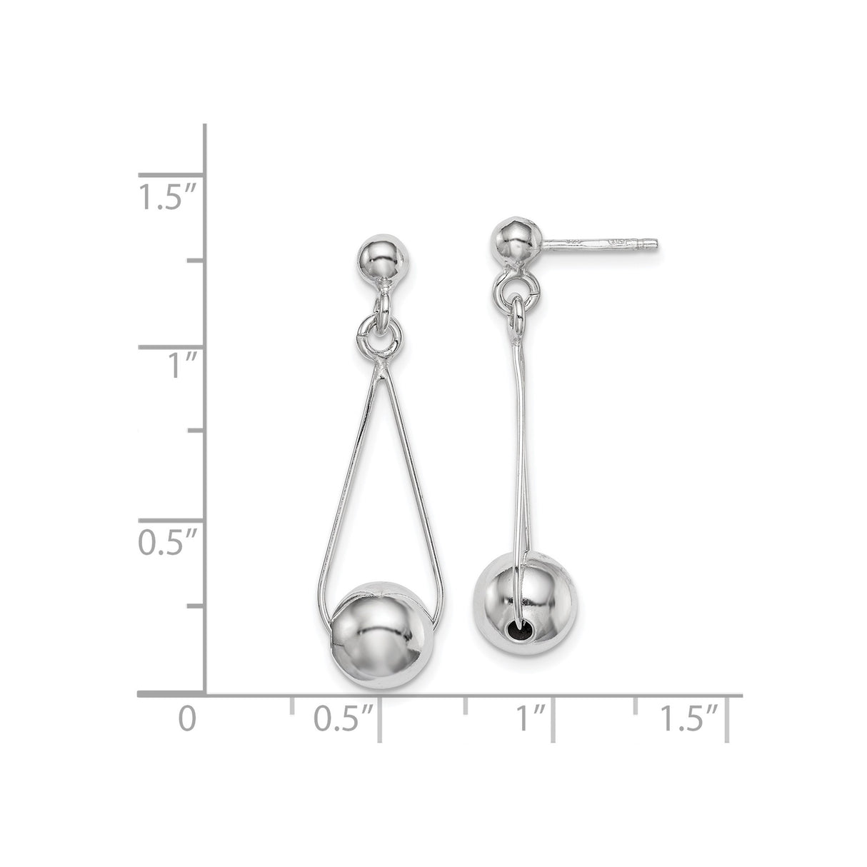 Sterling Silver Drop Earrings with Geometric Design and Polished Ball Accents for Women