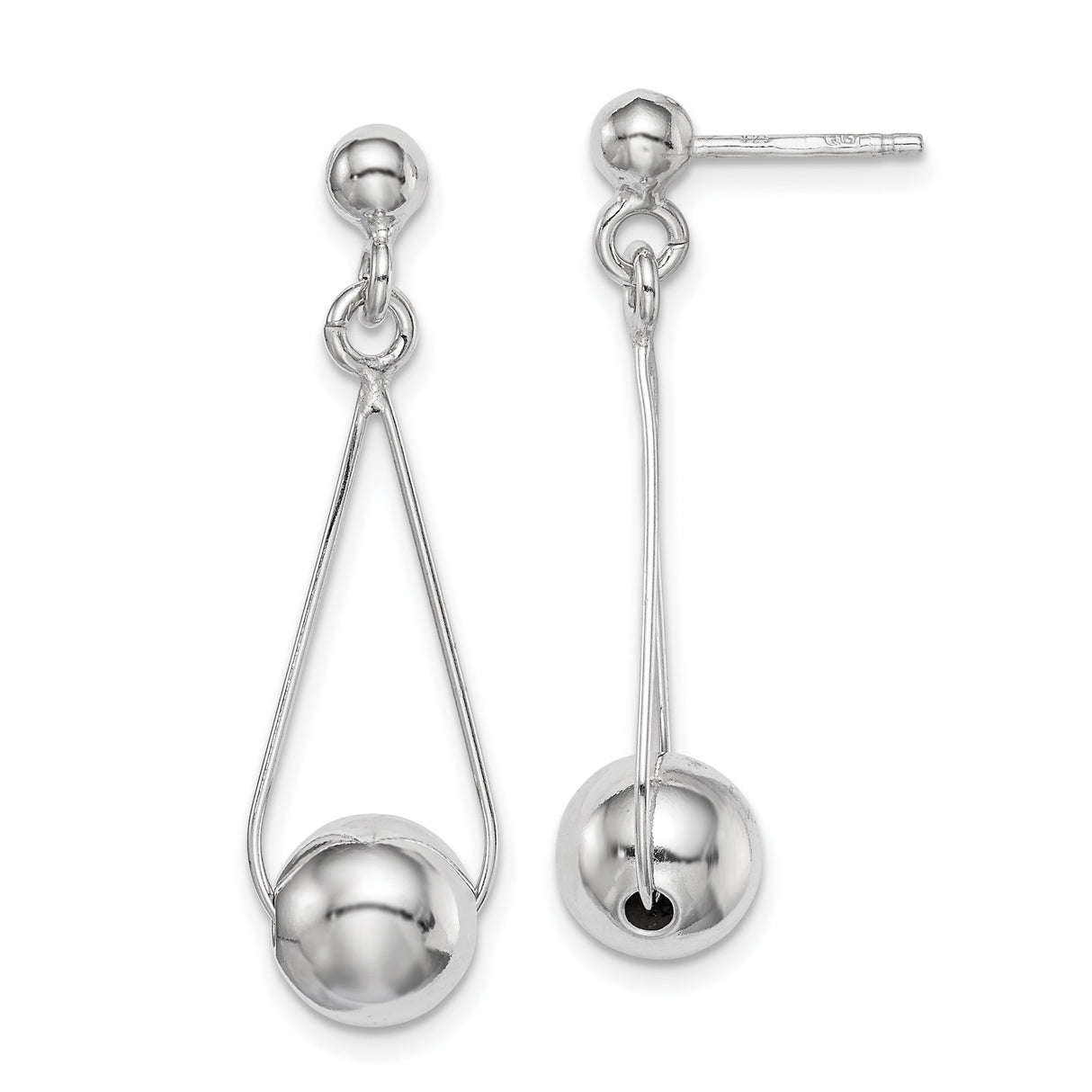 Sterling Silver Drop Earrings with Geometric Design and Polished Ball Accents for Women
