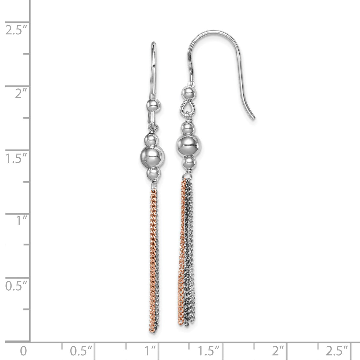 Sterling Silver Dangle Earrings with Rose Gold Chain Tassels and Polished Beads