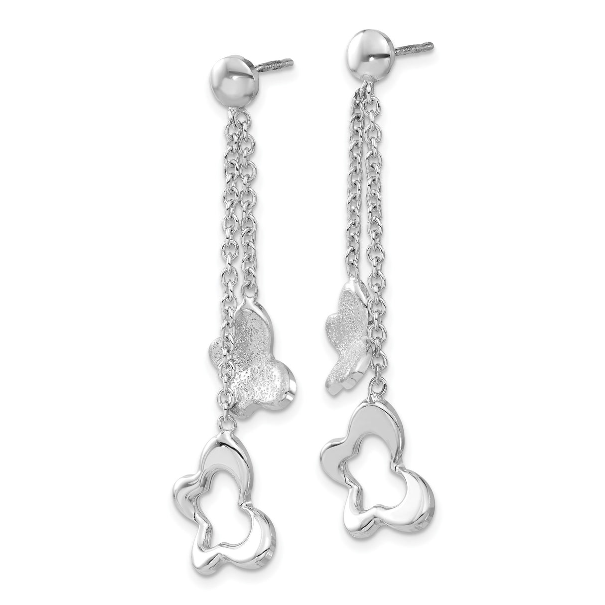 Sterling Silver Butterfly Dangle Earrings with Textured and Open-Cut Charms