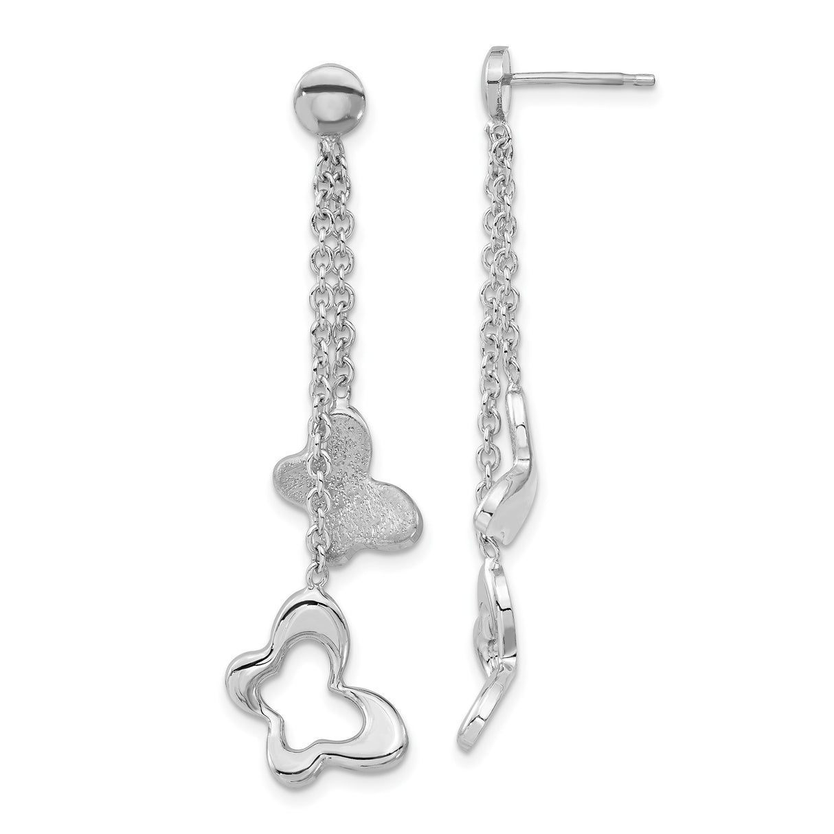 Sterling Silver Butterfly Dangle Earrings with Textured and Open-Cut Charms