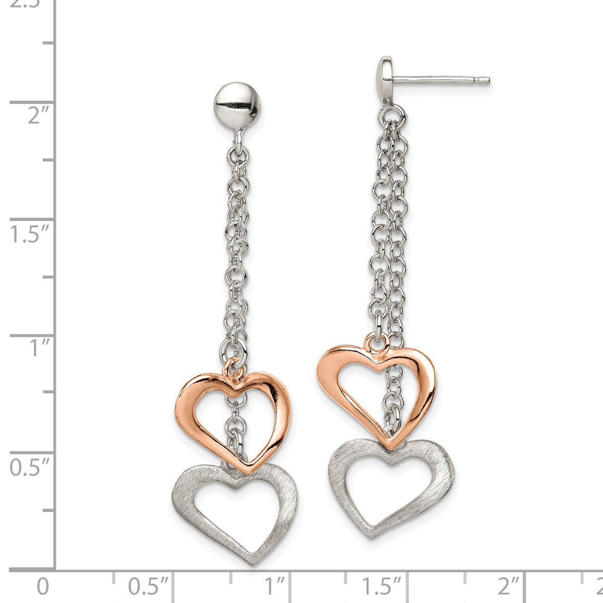 Sterling Silver Dangle Earrings with Rose Gold and Brushed Silver Intertwined Hearts