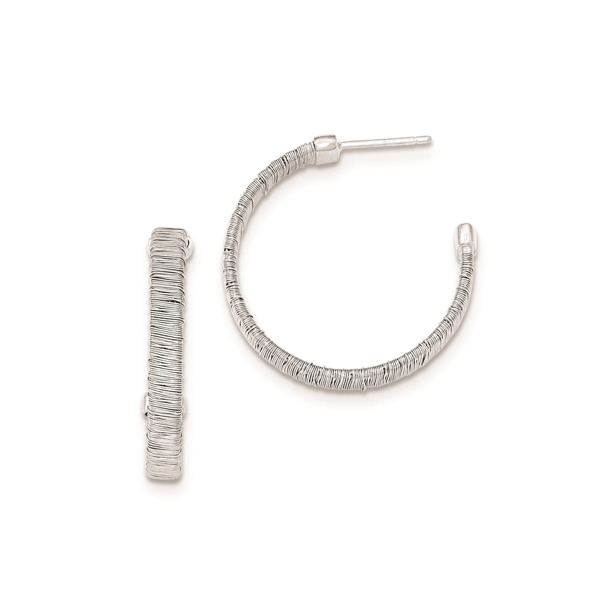 Sterling Silver Hoop Earrings, Wire Wrapped Medium Size Textured Hoops with Post Back
