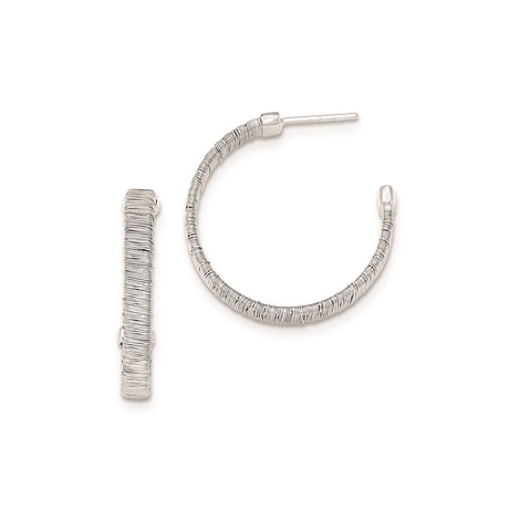 Sterling Silver Hoop Earrings, Wire Wrapped Medium Size Textured Hoops with Post Back