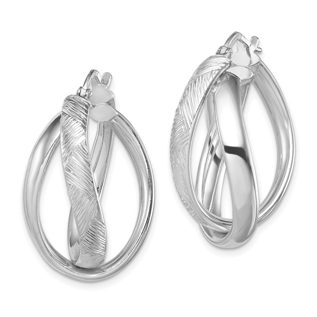 Sterling Silver Twisted Hoop Earrings with Layered Teardrop Design, Polished and Textured Finish