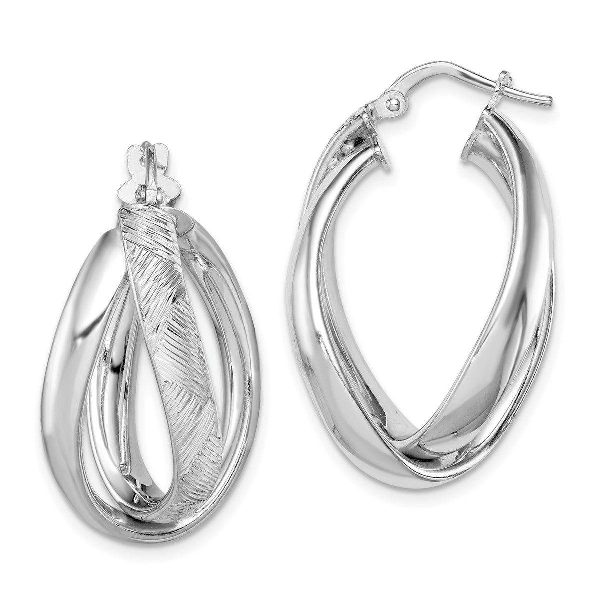 Sterling Silver Twisted Hoop Earrings with Layered Teardrop Design, Polished and Textured Finish