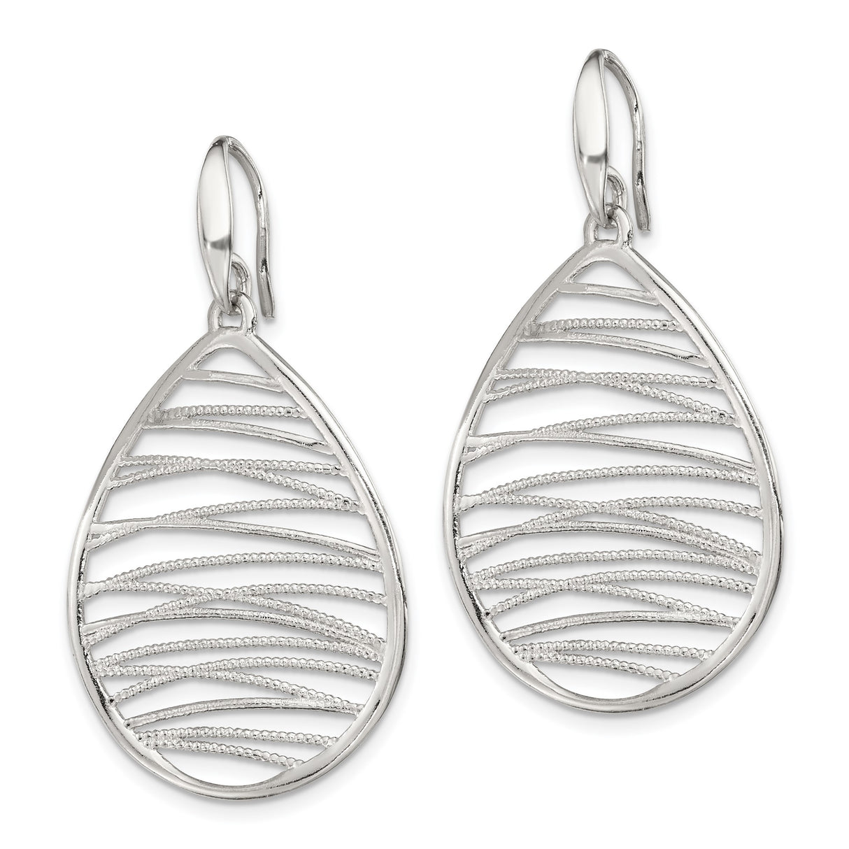 Sterling Silver Teardrop Dangle Earrings with Openwork Crisscross Design