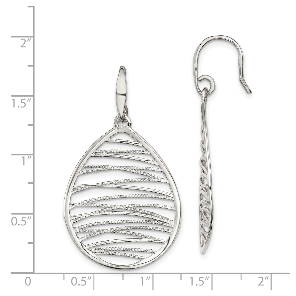 Sterling Silver Teardrop Dangle Earrings with Openwork Crisscross Design