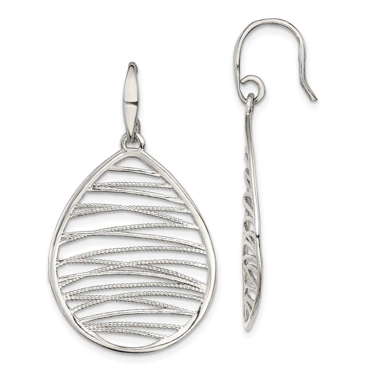 Sterling Silver Teardrop Dangle Earrings with Openwork Crisscross Design