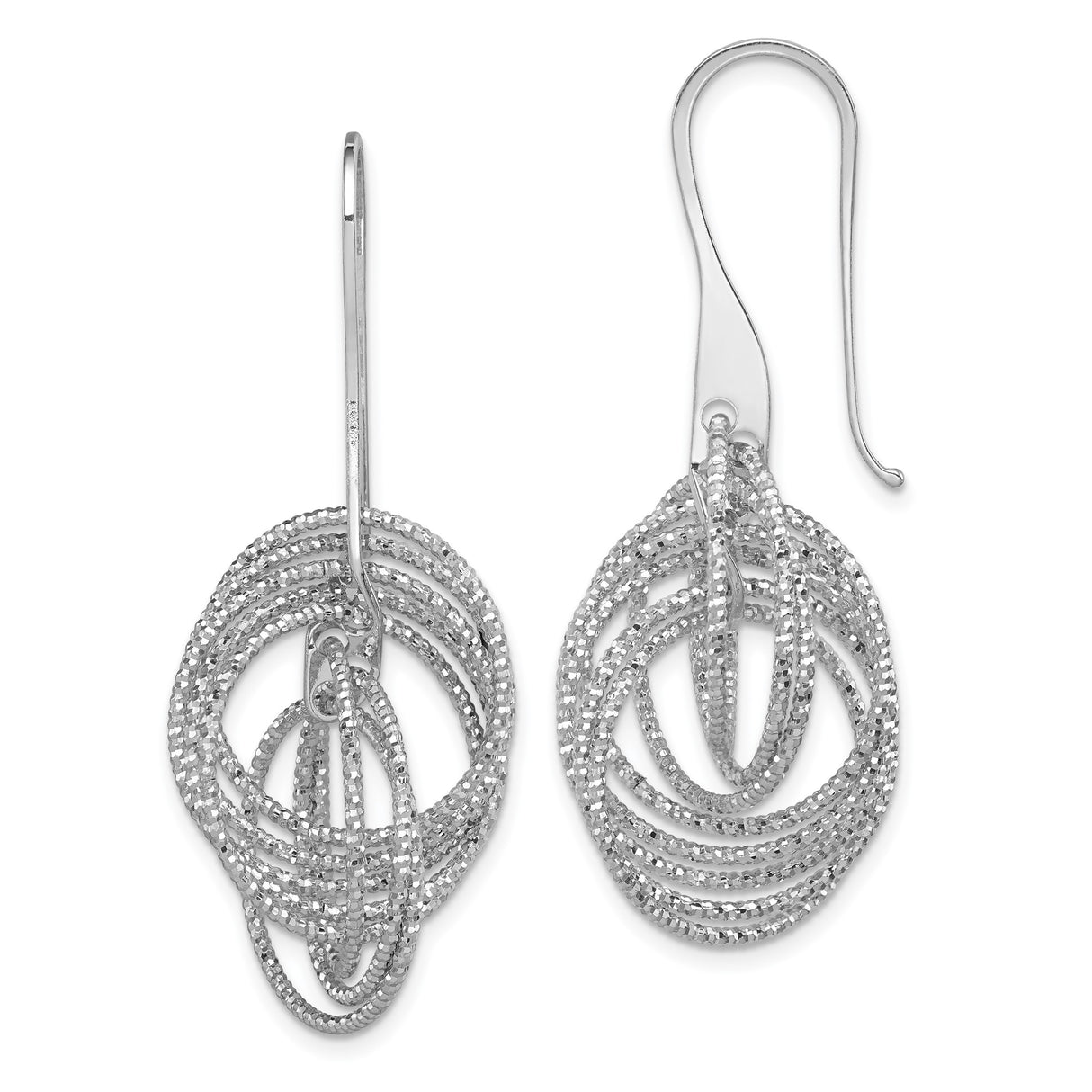 Sterling Silver Drop Earrings with Twisted Multi-Hoop Design and Diamond-Cut Finish