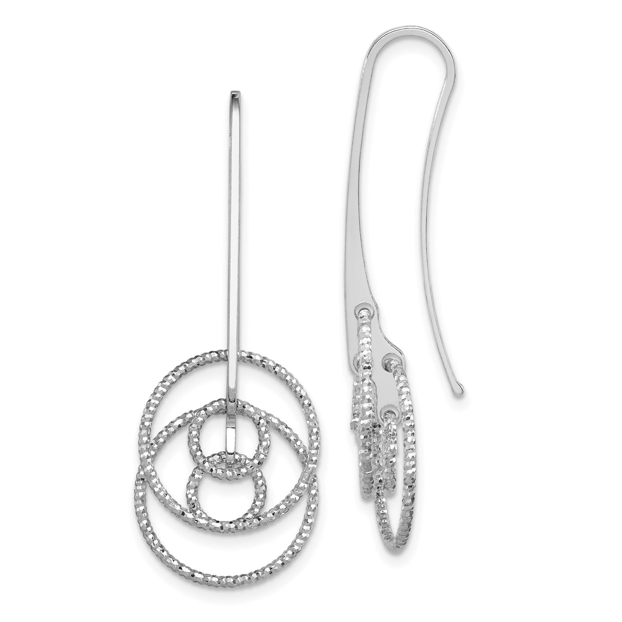 Sterling Silver Dangle Earrings with Interlocking Textured Circles, Lightweight Geometric Design
