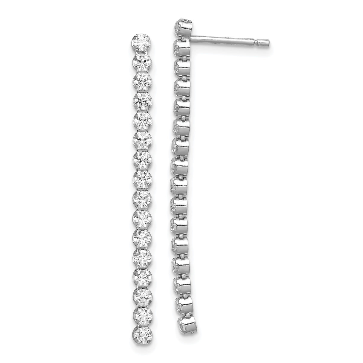 Sterling Silver Drop Earrings with Cubic Zirconia, Linear Dangle Style for Women