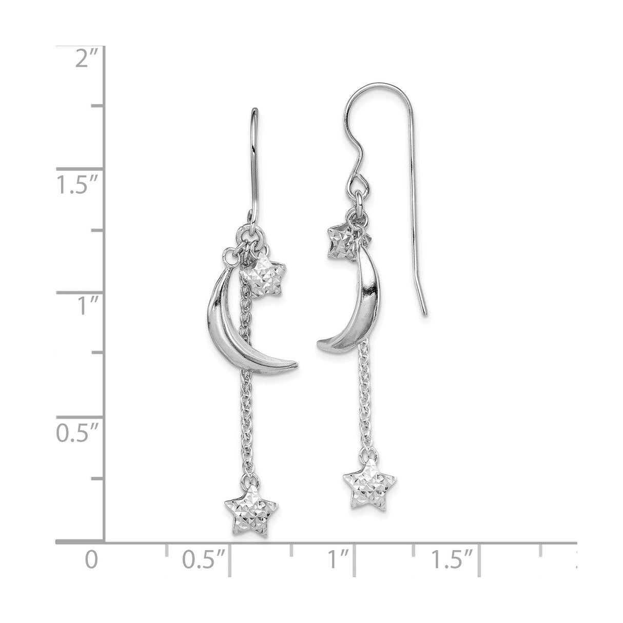 Sterling Silver Dangle Earrings with Crescent Moon and Star Charms, Celestial Boho Style