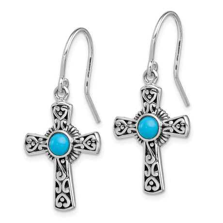 Sterling Silver Cross Pendant with Turquoise, Sunburst Pattern and Filigree Design