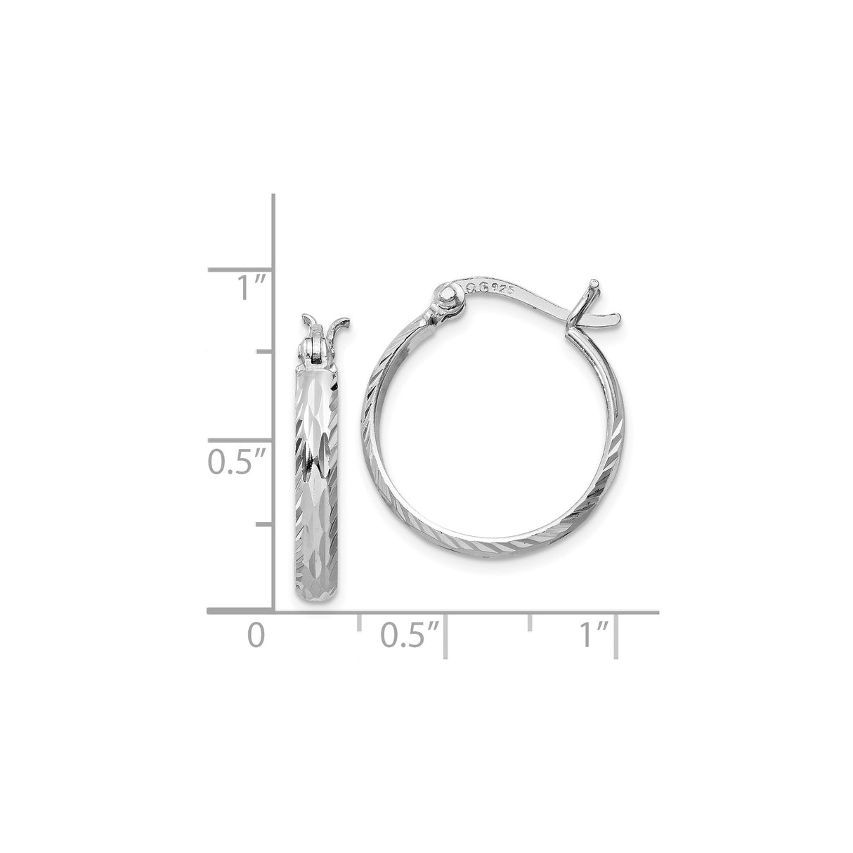 Sterling Silver Hoop Earrings, Diamond-Cut Textured Round Design with Faceted Finish