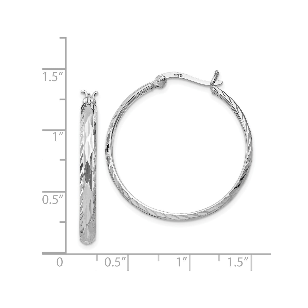 Sterling Silver Hoop Earrings, Diamond Cut Faceted Round Lightweight Textured Design