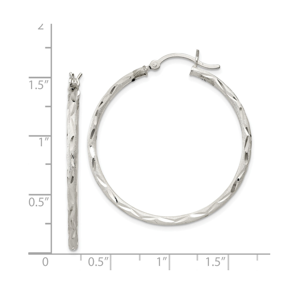 Sterling Silver Hoop Earrings, Diamond Cut Textured Design, Lightweight Polished Style