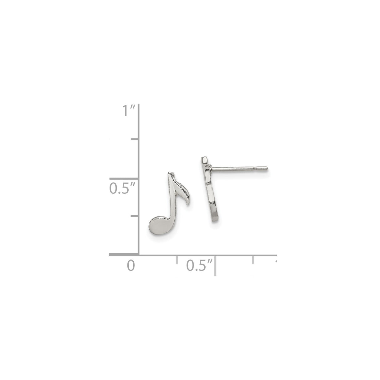 Sterling Silver Music Note Stud Earrings with Eighth Note Design for Women and Unisex