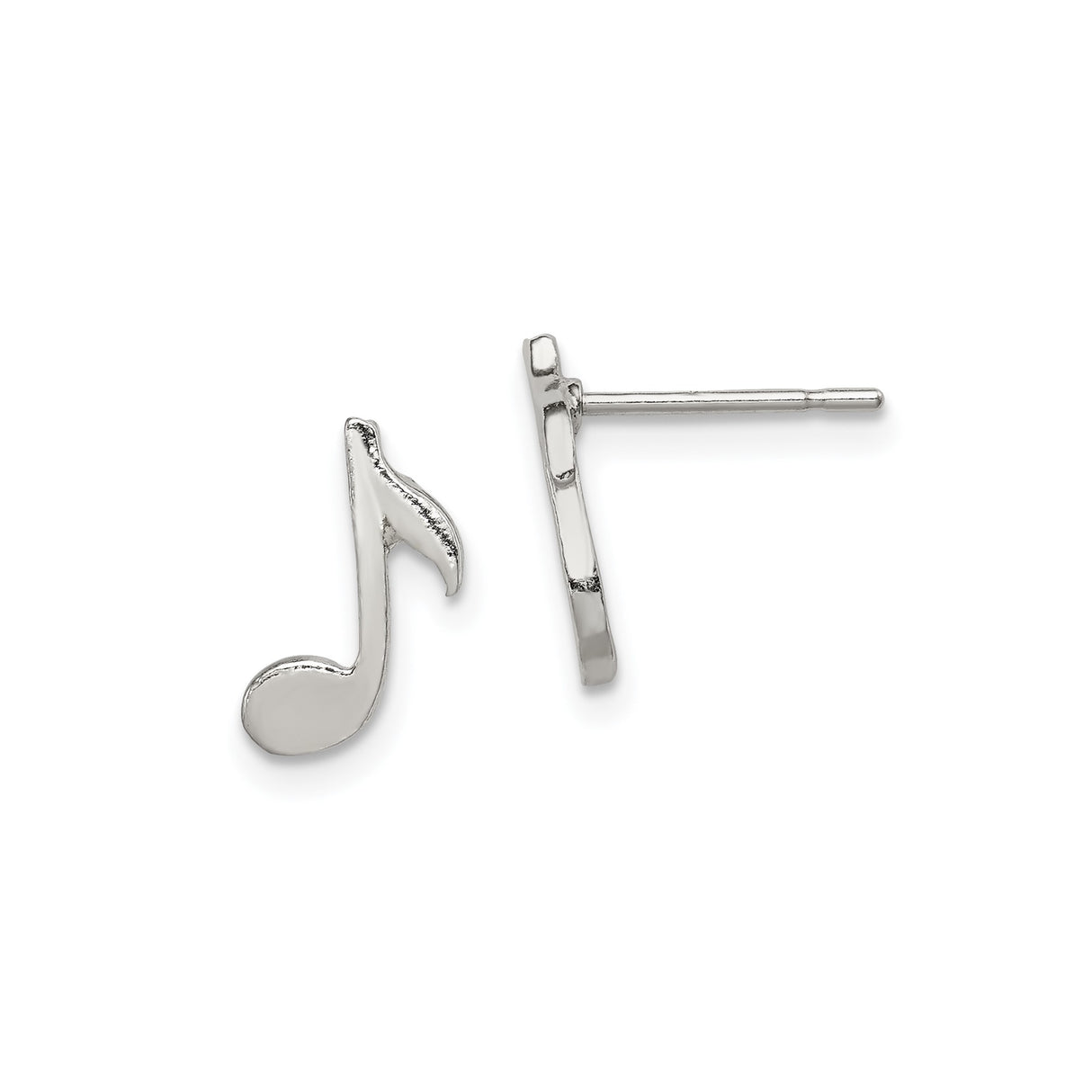 Sterling Silver Music Note Stud Earrings with Eighth Note Design for Women and Unisex
