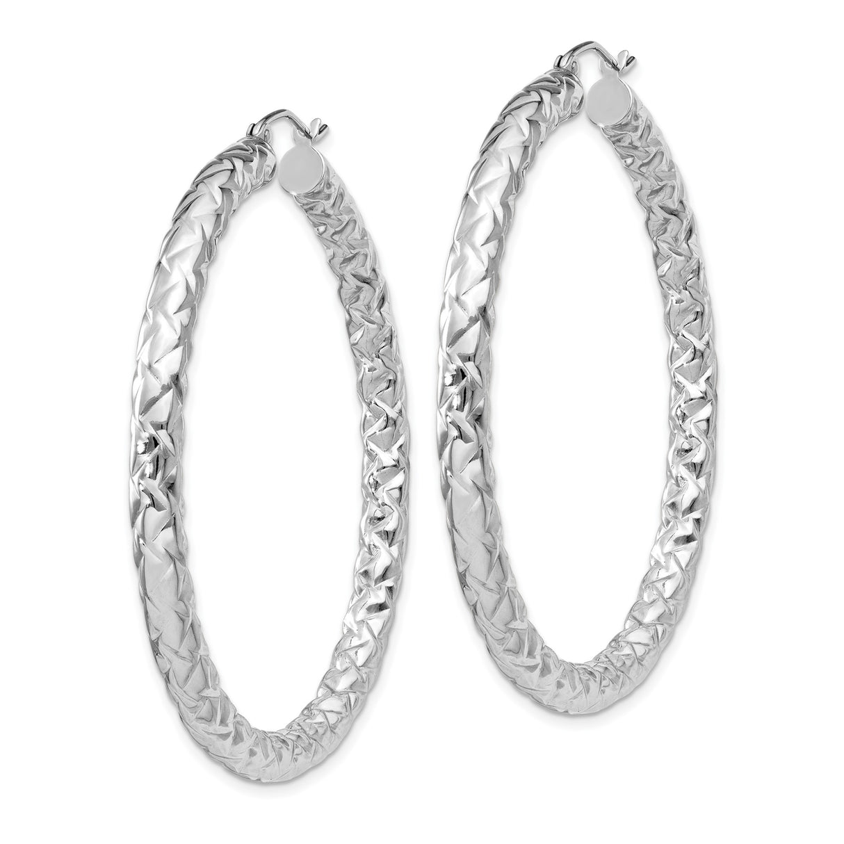 Sterling Silver Hoop Earrings with Diamond-Cut Texture, Large Lightweight Round Design for Women