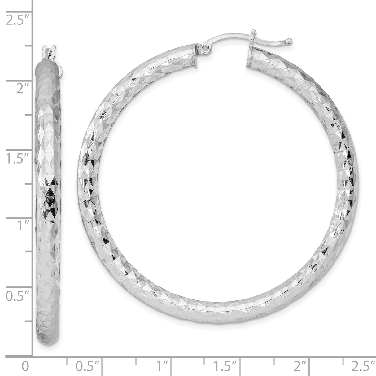 Sterling Silver Hoop Earrings with Diamond-Cut Texture, Large Lightweight Round Design for Women